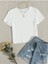 Bisiklet Yaka Beyaz Renk Fitilli Kısa Kollu Slim Fit Crop Top Bluz 1