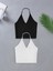 2 Li Paket U Yaka Siyah Beyaz Renk Desensiz Fitilli Kolsuz Askılı Likralı Fit Crop Top Bluz 2