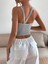 Kadın Gri Melanj Bisiklet Yaka Çapraz Askılı Crop Top Büstiyer 2