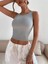 Kadın Gri Melanj Bisiklet Yaka Çapraz Askılı Crop Top Büstiyer 4