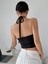 Kadın Halter Yaka Siyah Renk Bağlamalı Crop Top Bluz 2