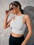 Sıfır Yaka Asimetrik Kesim Beyaz Renk Desensiz Kolsuz Fitilli Likralı Fit Crop Top Bluz 4