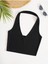 V Yaka Boyundan Askılı Siyah Renk Omzu Sırtı Açık Kolsuz Fitilli Likralı Fit Crop Top Bluz 4