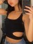 U Yaka Omuz Askılı Asimetrik Kesim Siyah Renk Desensiz Kolsuz Fitilli Likralı Fit Crop Top Bluz 2