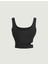 U Yaka Omuz Askılı Asimetrik Kesim Siyah Renk Desensiz Kolsuz Fitilli Likralı Fit Crop Top Bluz 4