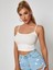U Yaka Beyaz Renk Desensiz Askılı Omzu Açık Fitilli Likralı Fit Crop Top Bluz 5