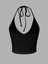 V Yaka Siyah Renk Desensiz Boyun Bağlamalı Fitilli Kısa Kolsuz Likralı Fit Crop Top Bluz 2