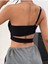 Asimetrik Yaka Siyah Renk Desensiz Çapraz Kesim Fitilli Kısa Kollu Likralı Fit Crop Top Bluz 2