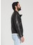 Erkek Siyah Biker Deri Ceket 3