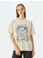 Slogan Baskılı Kısa Kollu Bisiklet Yaka Oversize T-Shirt 3