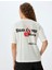 Arkası Kiraz Baskılı T-Shirt Bisiklet Yaka Kısa Kollu Rahat Kalıp Pamuklu 4