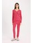Pijama Takımı Waffle Kumaş Uzun Kollu Üst Beli Lastikli Uzun Alt-Fall in Love D2284AX24WN 1
