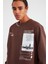 Ffomo Erkek Çok Pozisyonlu Baskılı Büyük Süs Etiketli Içi Polarlı Kiremit Rengi Sweatshirt 2