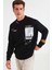 Ffomo Erkek Çok Pozisyonlu Baskılı Büyük Süs Etiketli Içi Polarlı Siyah Sweatshirt 1
