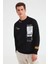 Ffomo Erkek Çok Pozisyonlu Baskılı Büyük Süs Etiketli Içi Polarlı Siyah Sweatshirt 3