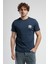 Corınth Lacivert Bisiklet Yaka Baskılı Standard Fit Erkek Tshirt 5