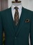 Erkek Takım Elbise Kırlangıç Yaka Italyan Kesim Slim Fit Ceket Yelek Pantolon-Yeşil 3