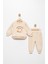Erkek Bebek Baskılı Bej 9 Ay Pamuklu Şardonlu 3 Ip Sweatshırt Jogger Takım 1