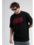 Albany Siyah Bisiklet Yaka Baskılı Oversize Erkek Tshirt 2