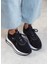 Kadın Siyah Taşlı Beyaz Tabanlı Ortopedik Tabanlı Sneakers 4
