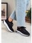 Kadın Siyah Taşlı Beyaz Tabanlı Ortopedik Tabanlı Sneakers 5