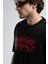 Albany Siyah Bisiklet Yaka Baskılı Oversize Erkek Tshirt 3