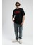 Albany Siyah Bisiklet Yaka Baskılı Oversize Erkek Tshirt 4