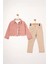 (5-8 Yaş) Nakışlı Cepli Kız Çocuk Ceketli Takım - Pembe 1