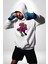 Cyberrex Neon ve Futuristik Dinozor Grafik Erkek Kadın Beyaz Dijital Baskılı Kapüşonlu Sweatshirt Hoodie 2