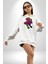 Cyberrex Neon ve Futuristik Dinozor Grafik Erkek Kadın Beyaz Dijital Baskılı Kapüşonlu Sweatshirt Hoodie 4