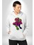 Cyberrex Neon ve Futuristik Dinozor Grafik Erkek Kadın Beyaz Dijital Baskılı Kapüşonlu Sweatshirt Hoodie 5