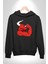 Kırmızı Boğa Maskotu Erkek Kadın Siyah Dijital Baskılı Kapüşonlu Sweatshirt Hoodie 1