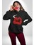 Kırmızı Boğa Maskotu Erkek Kadın Siyah Dijital Baskılı Kapüşonlu Sweatshirt Hoodie 4