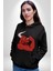 Kırmızı Boğa Maskotu Erkek Kadın Siyah Dijital Baskılı Kapüşonlu Sweatshirt Hoodie 5