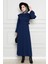 Omuzu Fırfır Kemerli Elbise-Lacivert 1