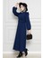 Omuzu Fırfır Kemerli Elbise-Lacivert 2