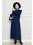 Omuzu Fırfır Kemerli Elbise-Lacivert 3