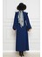 Omuzu Fırfır Kemerli Elbise-Lacivert 5