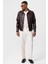 Kahve Erkek Slim Fit Düğme Kapamalı Deri Mont 2