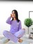 Sweet Kalp Desenli Pamuk Kadın Pijama Takımı (Eflatun) 4