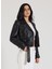 Kadın Siyah Biker Oversize Deri Ceket 1