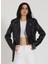 Kadın Siyah Biker Oversize Deri Ceket 2