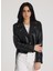 Kadın Siyah Biker Oversize Deri Ceket 3