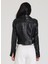 Kadın Siyah Biker Oversize Deri Ceket 4