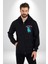 Mavi Uzaylı Sinirli Sfenks Kedisi Erkek Kadın Siyah Fermuarlı Baskılı Hırka Sweatshirt 1