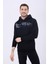 Erkek 3 İplik Pamuklu İçi Polarlı Regular Fit Nakışlı Kapüşonlu Kanguru Cepli Siyah Sweatshirt 1