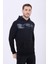 Erkek 3 İplik Pamuklu İçi Polarlı Regular Fit Nakışlı Kapüşonlu Kanguru Cepli Siyah Sweatshirt 2