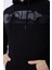 Erkek 3 İplik Pamuklu İçi Polarlı Regular Fit Nakışlı Kapüşonlu Kanguru Cepli Siyah Sweatshirt 3