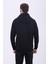Erkek 3 İplik Pamuklu İçi Polarlı Regular Fit Nakışlı Kapüşonlu Kanguru Cepli Siyah Sweatshirt 4