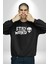 Uzaylı Tuhaf Kal Yazılı Sokak Style Erkek Kadın Unisex Dijital Baskılı Siyah Sweatshirt 5
